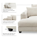 Canapé d'angle en velours côtelé en forme de L beige/gris/kaki avec méridienne, 3-4 places