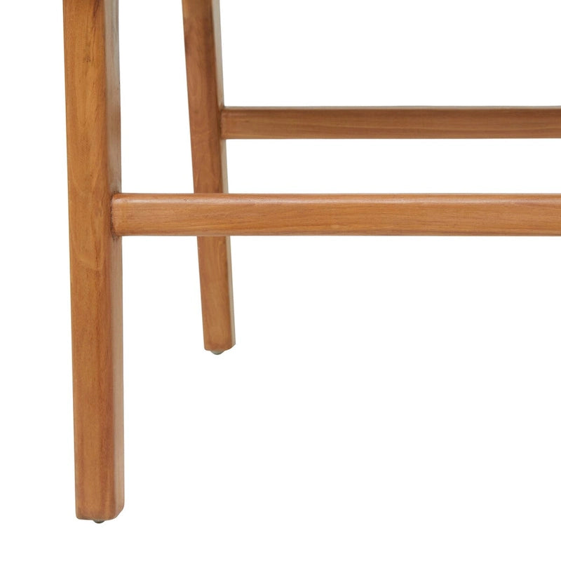 Chaise de salle à manger en cuir tressé avec cadre en bois de teck, Marron / Blanc / Noir, Lot de 2 (pour 1 personne chacune)