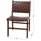 Chaise de salle à manger en cuir tressé avec cadre en bois de teck, Marron / Blanc / Noir, Lot de 2 (pour 1 personne chacune)