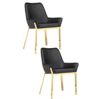 Chaise d'appoint de salle à manger capitonnée en similicuir noir et doré, lot de 2