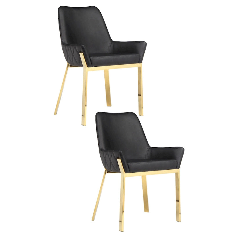 Chaise d'appoint de salle à manger capitonnée en similicuir noir et doré, lot de 2