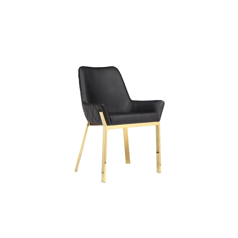 Chaise d'appoint de salle à manger capitonnée en similicuir noir et doré, lot de 2