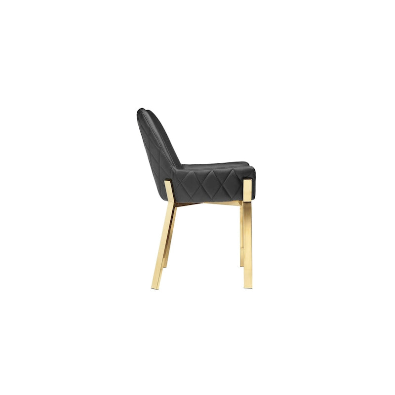 Chaise d'appoint de salle à manger capitonnée en similicuir noir et doré, lot de 2
