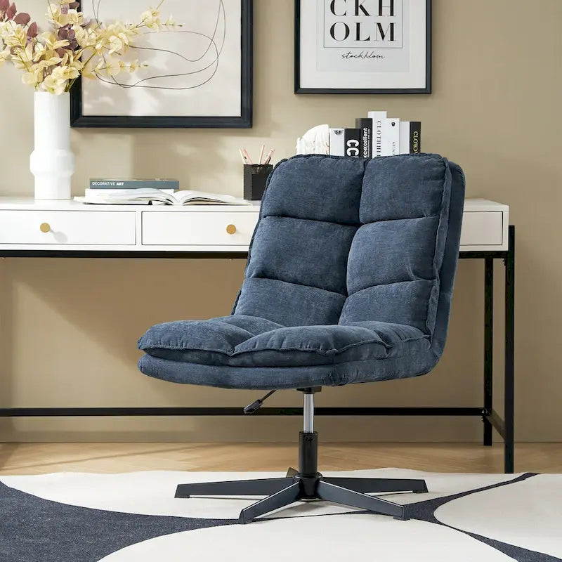 Fauteuil de bureau pivotant à 360° sans accoudoirs capitonné beige / moutarde / bleu marine, individuel