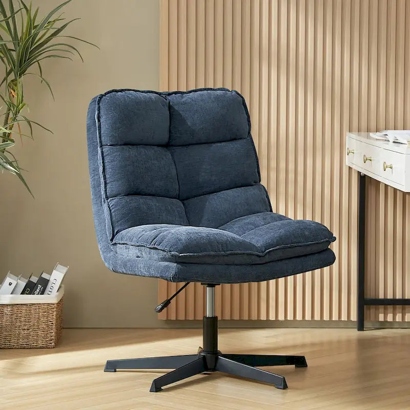 Fauteuil de bureau pivotant à 360° sans accoudoirs capitonné beige / moutarde / bleu marine, individuel