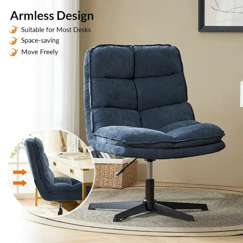 Fauteuil de bureau pivotant à 360° sans accoudoirs capitonné beige / moutarde / bleu marine, individuel