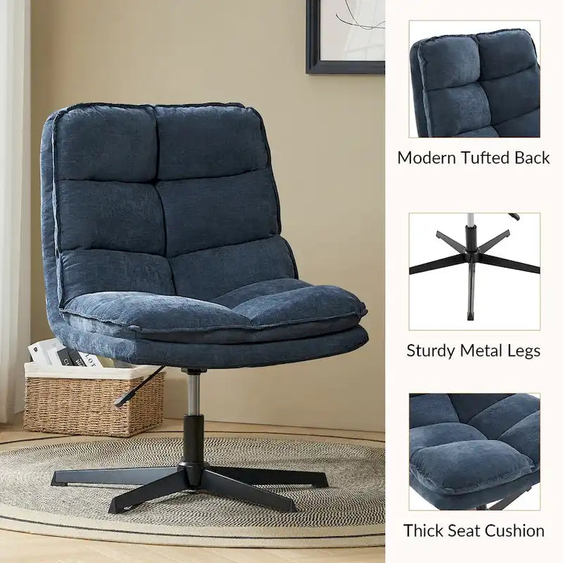 Fauteuil de bureau pivotant à 360° sans accoudoirs capitonné beige / moutarde / bleu marine, individuel