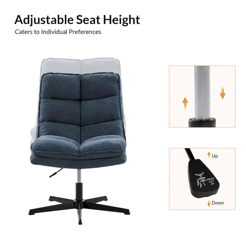 Fauteuil de bureau pivotant à 360° sans accoudoirs capitonné beige / moutarde / bleu marine, individuel