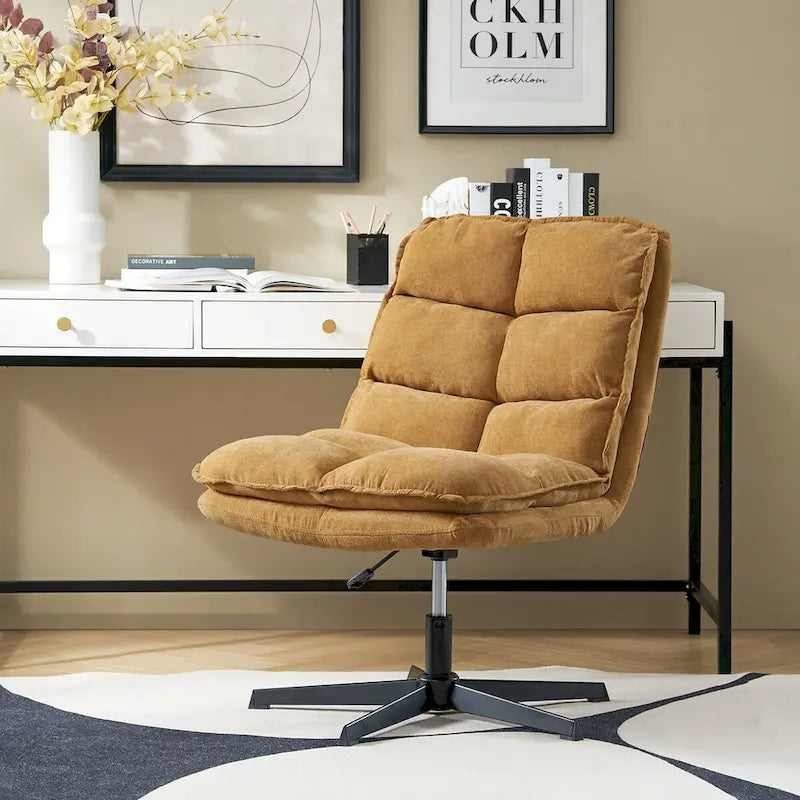 Fauteuil de bureau pivotant à 360° sans accoudoirs capitonné beige / moutarde / bleu marine, individuel