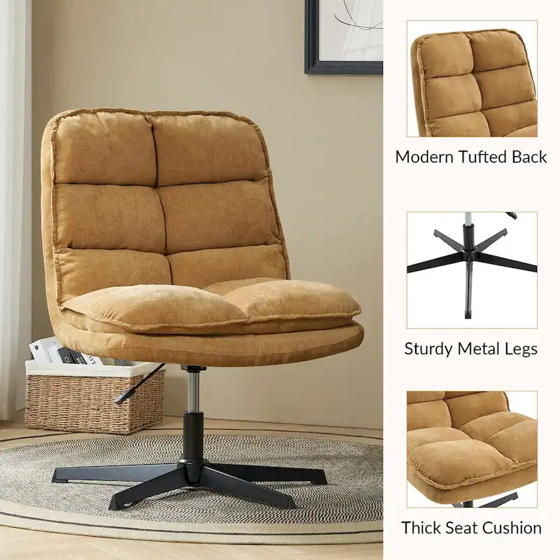 Fauteuil de bureau pivotant à 360° sans accoudoirs capitonné beige / moutarde / bleu marine, individuel
