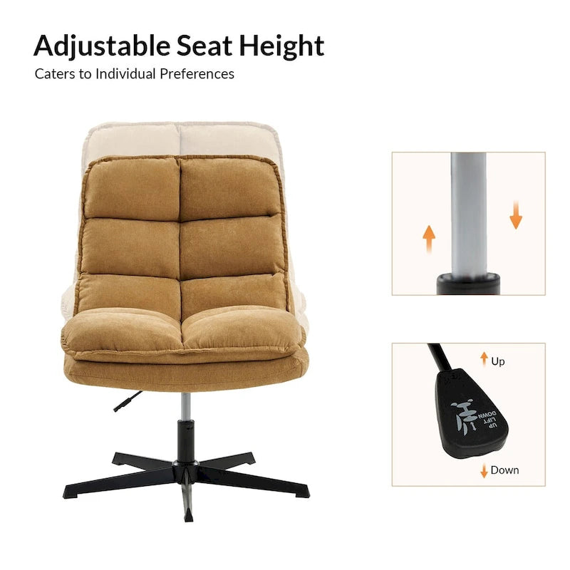 Fauteuil de bureau pivotant à 360° sans accoudoirs capitonné beige / moutarde / bleu marine, individuel