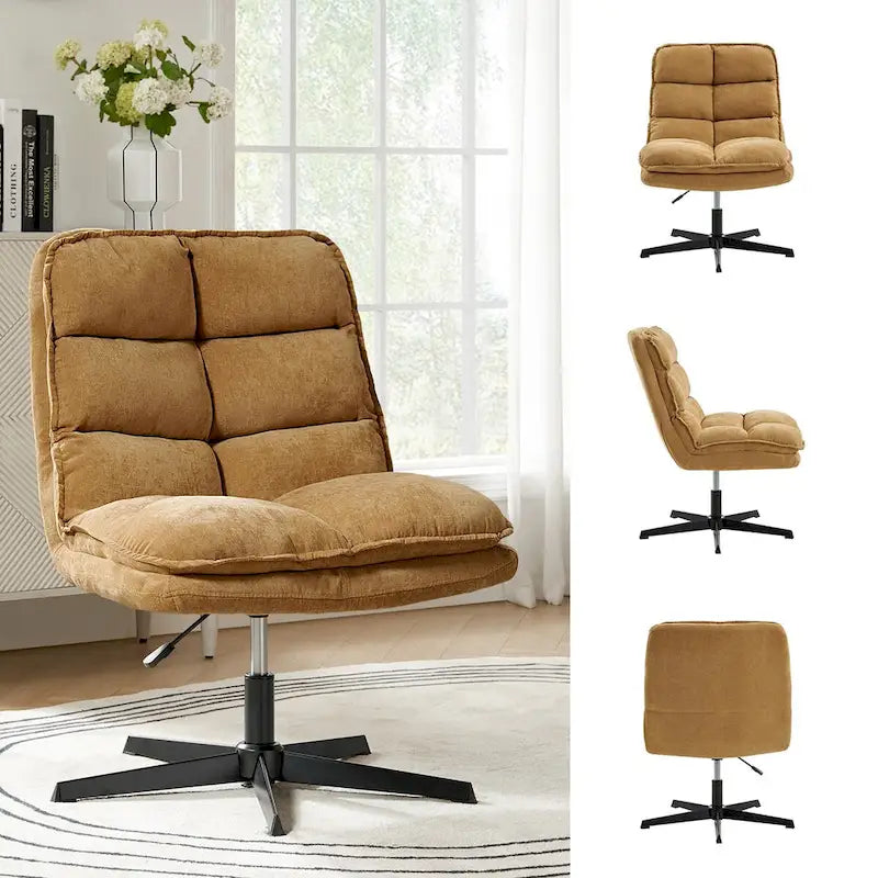 Fauteuil de bureau pivotant à 360° sans accoudoirs capitonné beige / moutarde / bleu marine, individuel