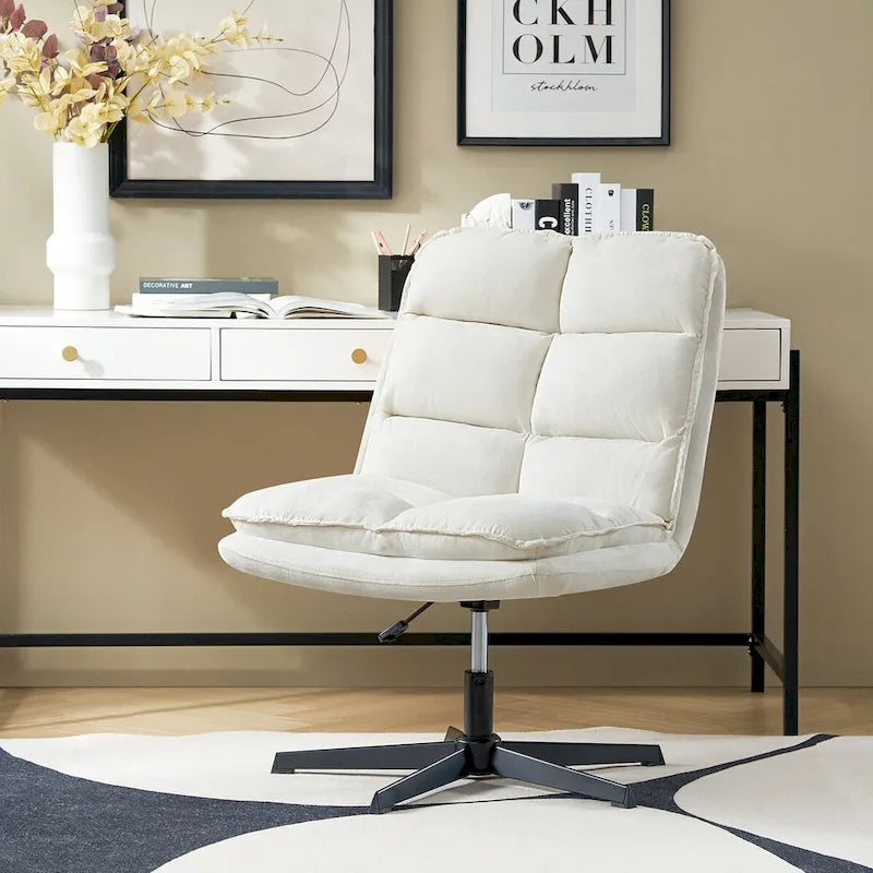 Fauteuil de bureau pivotant à 360° sans accoudoirs capitonné beige / moutarde / bleu marine, individuel