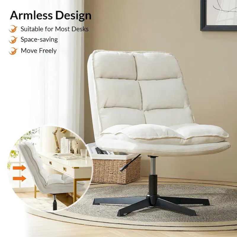 Fauteuil de bureau pivotant à 360° sans accoudoirs capitonné beige / moutarde / bleu marine, individuel