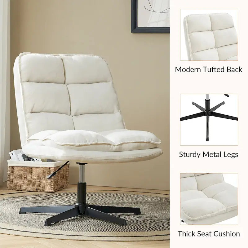 Fauteuil de bureau pivotant à 360° sans accoudoirs capitonné beige / moutarde / bleu marine, individuel
