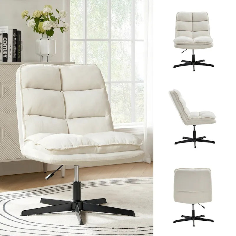 Fauteuil de bureau pivotant à 360° sans accoudoirs capitonné beige / moutarde / bleu marine, individuel