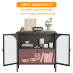 Buffet en métal noir/blanc avec portes en verre, style moderne, assemblage par une seule personne