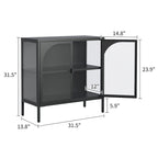 Buffet en métal noir/blanc avec portes en verre, style moderne, assemblage par une seule personne