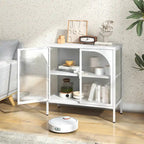 Buffet en métal noir/blanc avec portes en verre, style moderne, assemblage par une seule personne