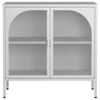 Buffet en métal noir/blanc avec portes en verre, style moderne, assemblage par une seule personne