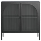Buffet en métal noir/blanc avec portes en verre, style moderne, assemblage par une seule personne