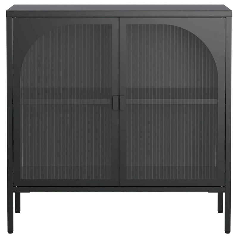 Buffet en métal noir/blanc avec portes en verre, style moderne, assemblage par une seule personne