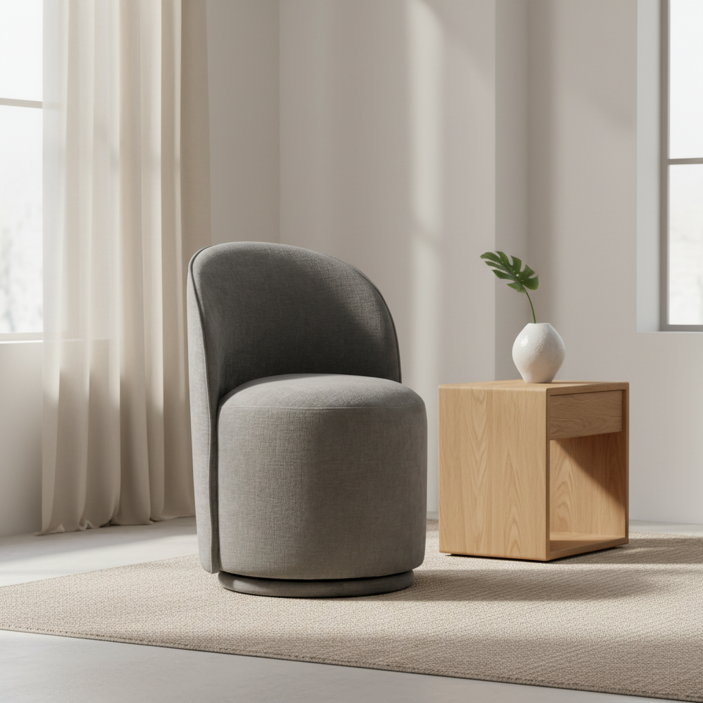 Chaise de salle à manger pivotante en tissu gris tourterelle, simple